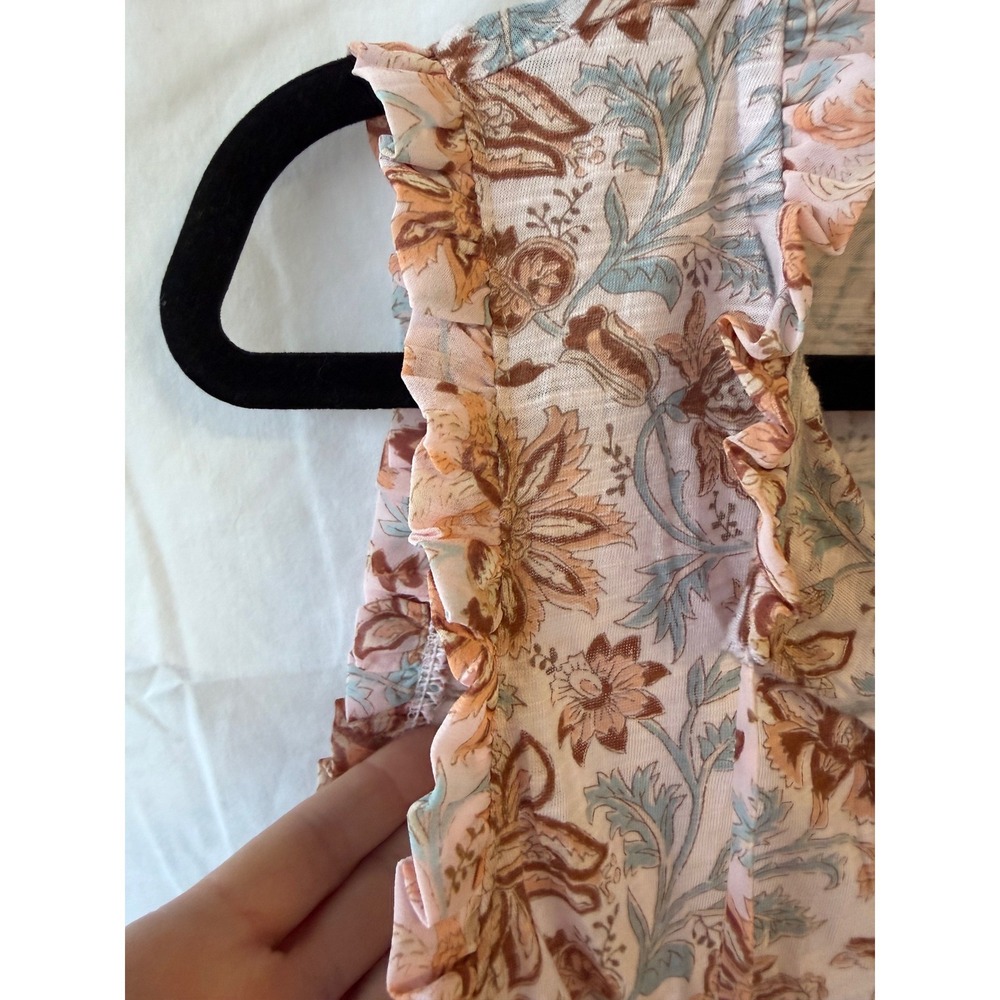 Lucky Brand Sleeveless Boho Cottagecore Floral Top Ruffle V-Neck Womens Small - Picture 6 of 8